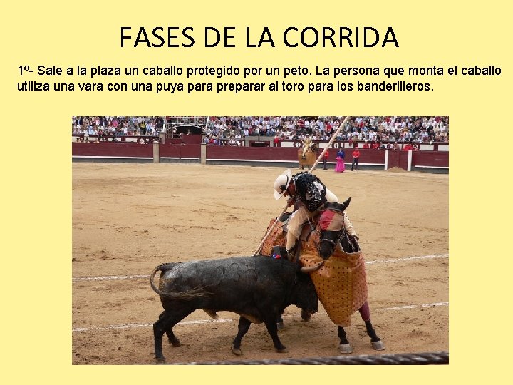 FASES DE LA CORRIDA 1º- Sale a la plaza un caballo protegido por un