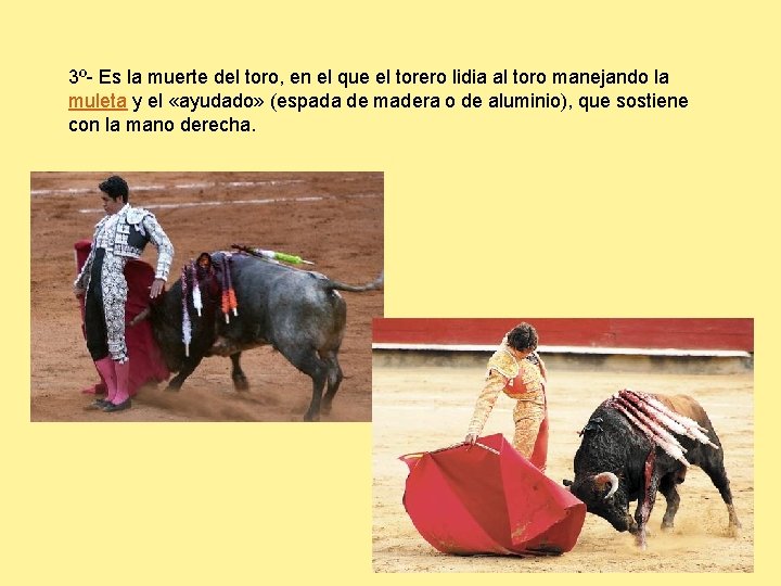 3º- Es la muerte del toro, en el que el torero lidia al toro