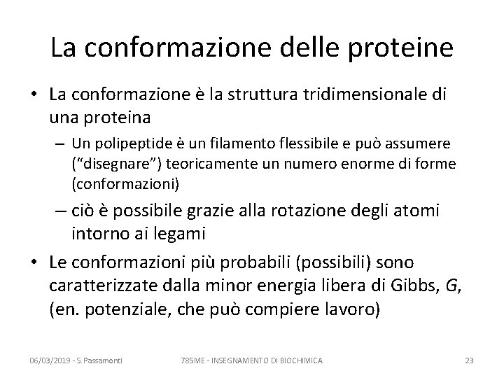 La conformazione delle proteine • La conformazione è la struttura tridimensionale di una proteina