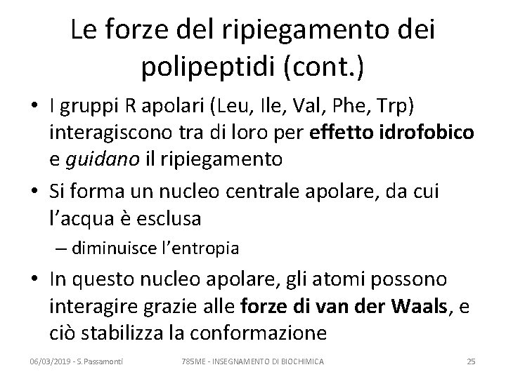 Le forze del ripiegamento dei polipeptidi (cont. ) • I gruppi R apolari (Leu,