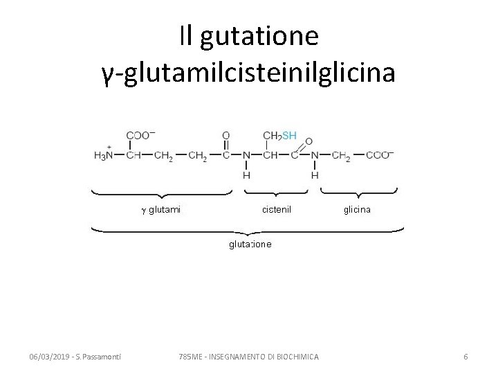 Il gutatione γ-glutamilcisteinilglicina 06/03/2019 - S. Passamonti 785 ME - INSEGNAMENTO DI BIOCHIMICA 6