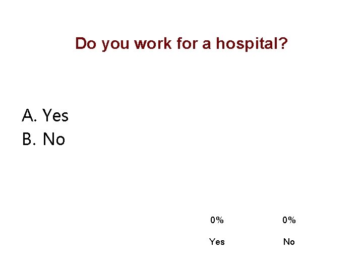 Do you work for a hospital? A. Yes B. No 0% 0% Yes No