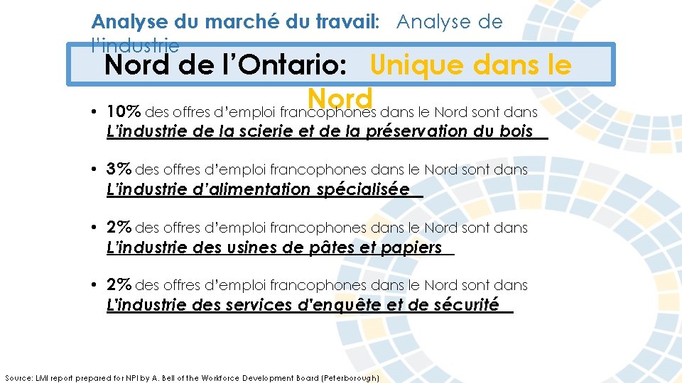 Analyse du marché du travail: Analyse de l’industrie Nord de l’Ontario: Unique dans le