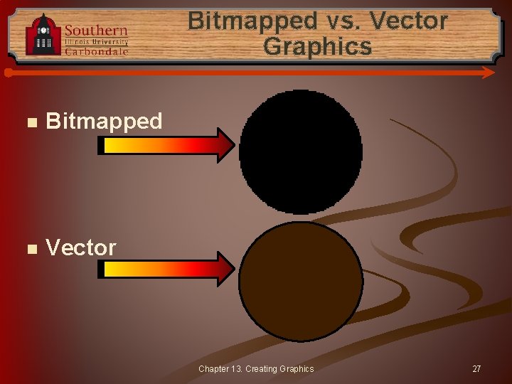 Bitmapped vs. Vector Graphics n Bitmapped n Vector Chapter 13. Creating Graphics 27 