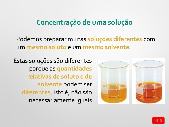 Concentração de uma solução Podemos preparar muitas soluções diferentes com um mesmo soluto e