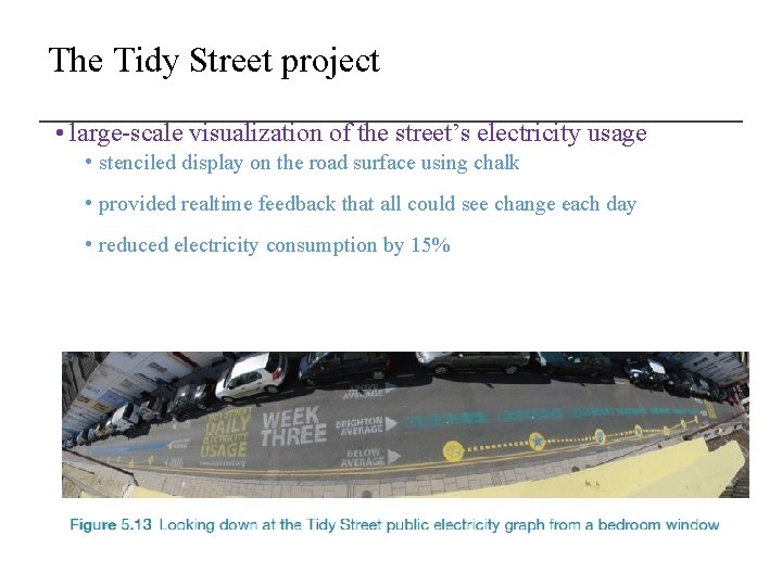 The Tidy Street project • large-scale visualization of the street’s electricity usage • stenciled