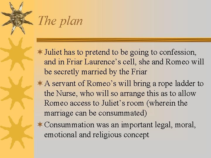 The plan ¬ Juliet has to pretend to be going to confession, and in