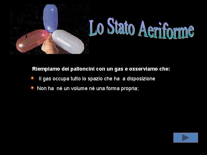 Riempiamo dei palloncini con un gas e osserviamo che: Il gas occupa tutto lo