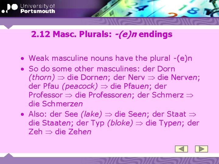 2. 12 Masc. Plurals: -(e)n endings • Weak masculine nouns have the plural -(e)n