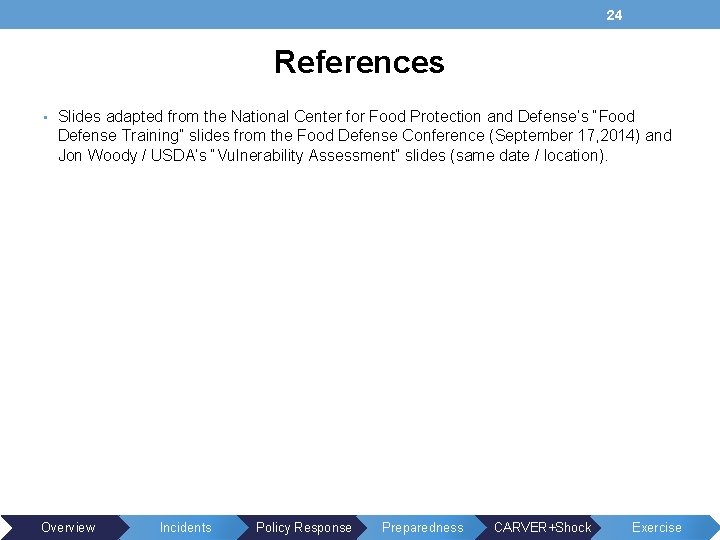 24 References • Slides adapted from the National Center for Food Protection and Defense’s