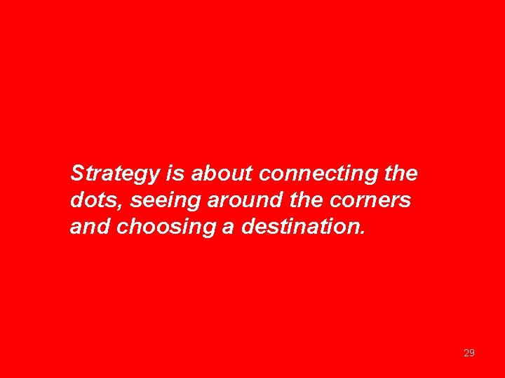 Strategy is about connecting the dots, seeing around the corners and choosing a destination.