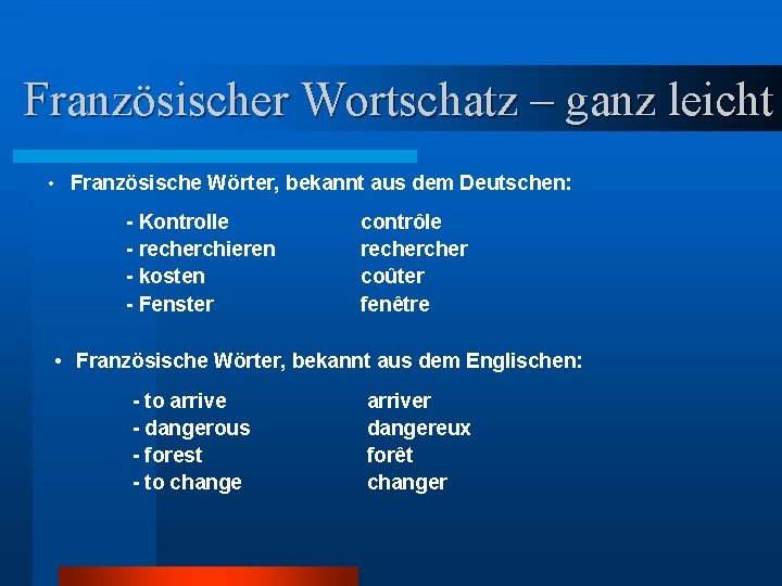 Französischer Wortschatz – ganz leicht • Französische Wörter, bekannt aus dem Deutschen: - Kontrolle