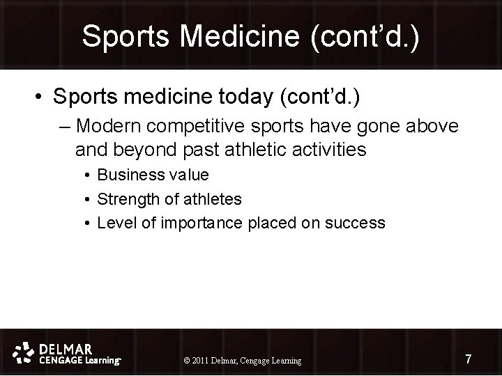 Sports Medicine (cont’d. ) • Sports medicine today (cont’d. ) – Modern competitive sports