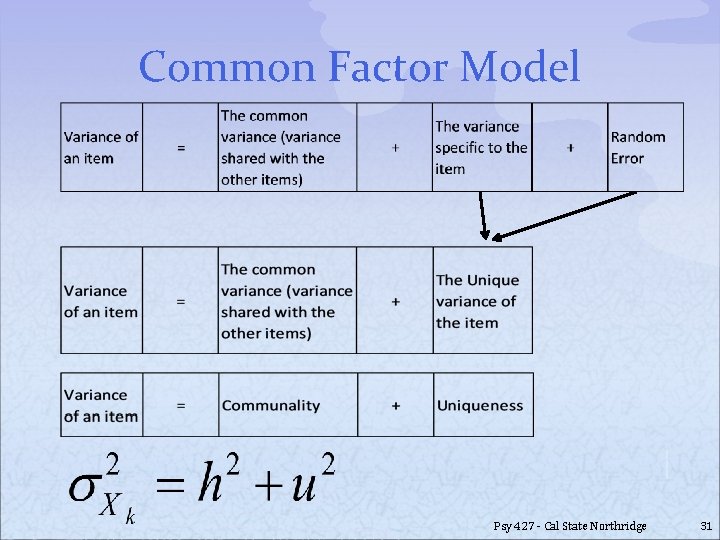 Common Factor Model Psy 427 - Cal State Northridge 31 