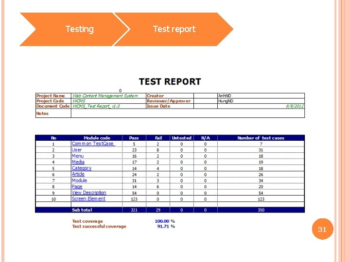 Testing Test report 31 
