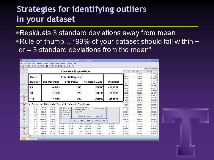 Strategies for identifying outliers in your dataset Residuals 3 standard deviations away from mean