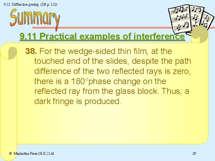 9. 12 Diffraction grating (SB p. 112) 9. 11 Practical examples of interference 38.