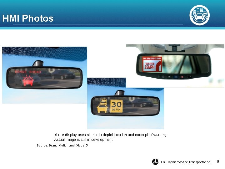 HMI Photos AA Mirror display uses sticker to depict location and concept of warning. HMI Photos AA Mirror display uses sticker to depict location and concept of warning.