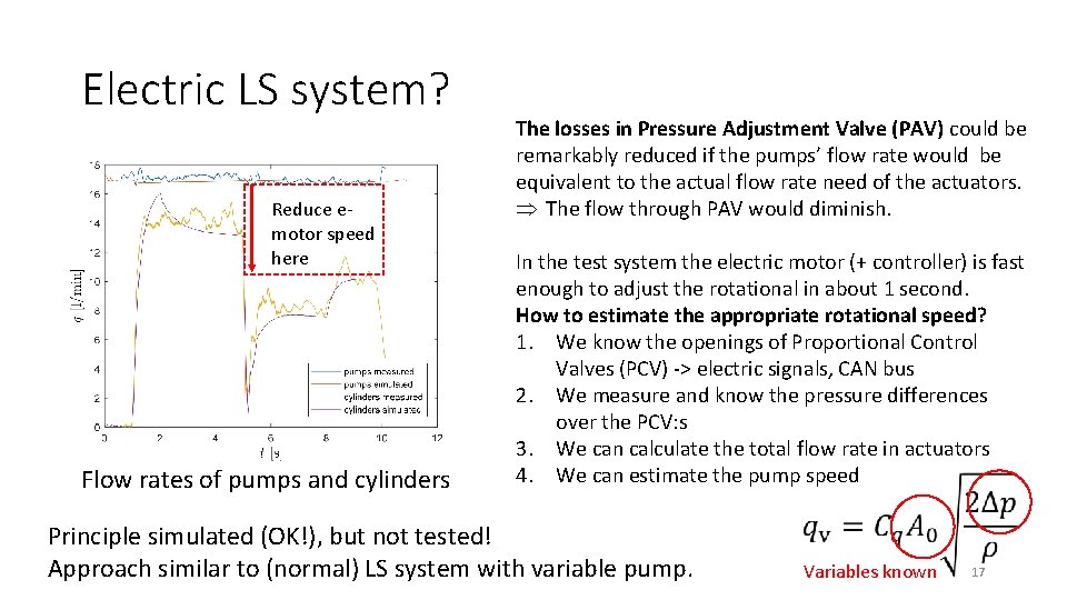 Electric LS system? Reduce emotor speed here Flow rates of pumps and cylinders The