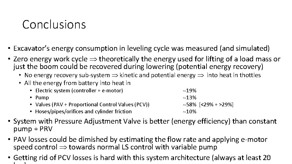 Conclusions • Excavator’s energy consumption in leveling cycle was measured (and simulated) • Zero