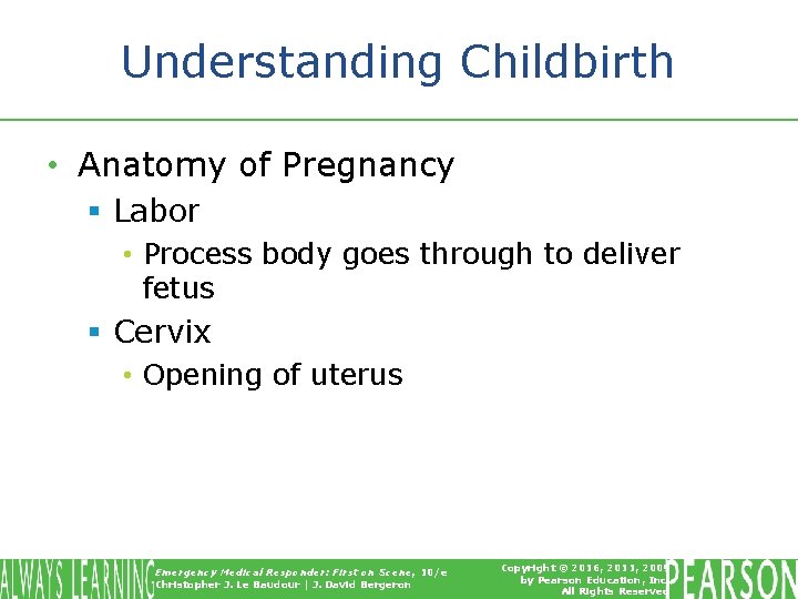 Understanding Childbirth • Anatomy of Pregnancy § Labor • Process body goes through to