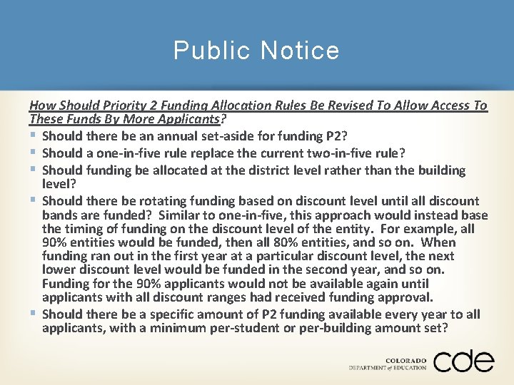 Public Notice How Should Priority 2 Funding Allocation Rules Be Revised To Allow Access