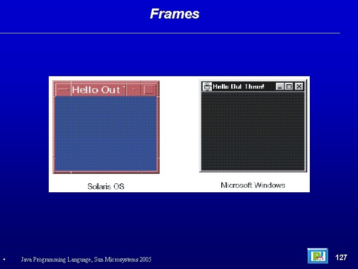 Frames • Java Programming Language, Sun Microsystems 2005 127 