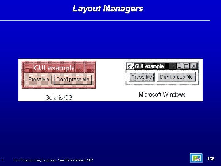 Layout Managers • Java Programming Language, Sun Microsystems 2005 136 