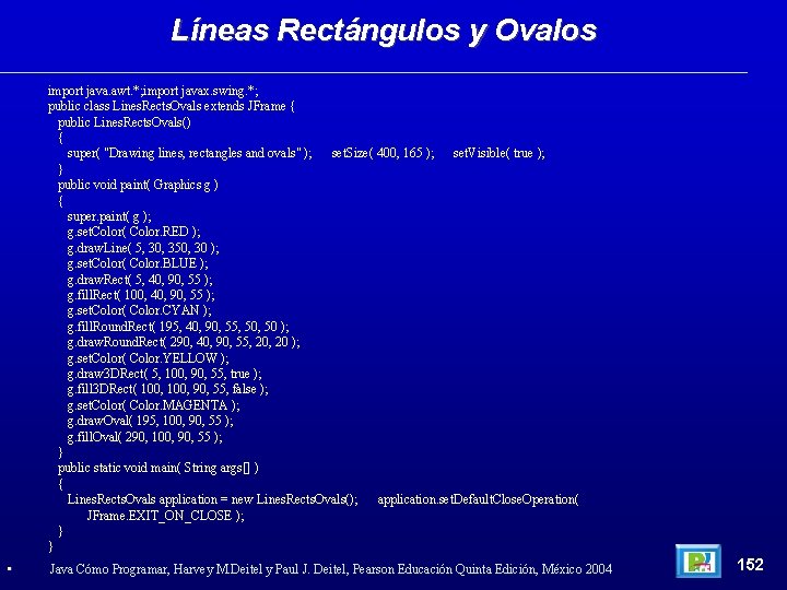 Líneas Rectángulos y Ovalos import java. awt. *; import javax. swing. *; public class