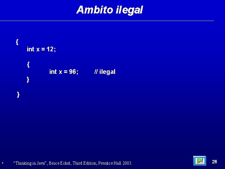 Ambito ilegal { int x = 12; { int x = 96; // ilegal