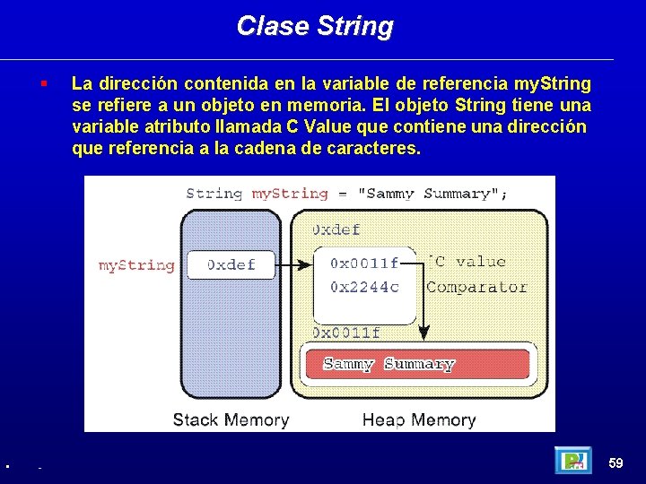 Clase String • - La dirección contenida en la variable de referencia my. String