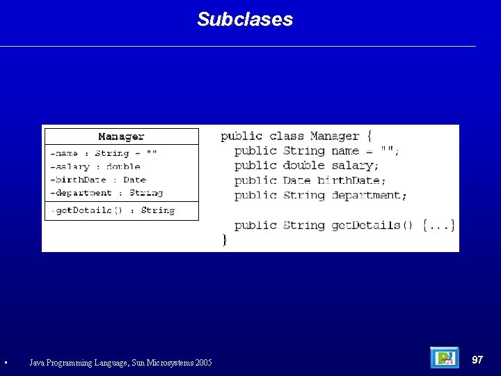 Subclases • Java Programming Language, Sun Microsystems 2005 97 