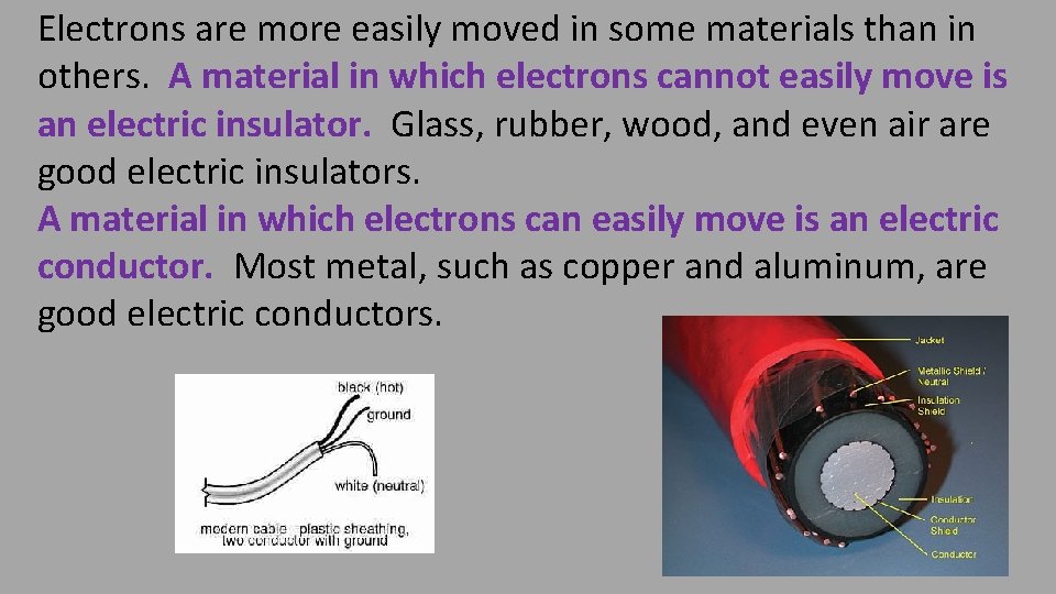 Electrons are more easily moved in some materials than in others. A material in