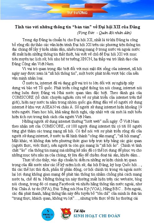 TƯ TƯỞNG Tỉnh táo với những thông tin “bàn tán” về Đại hội XII