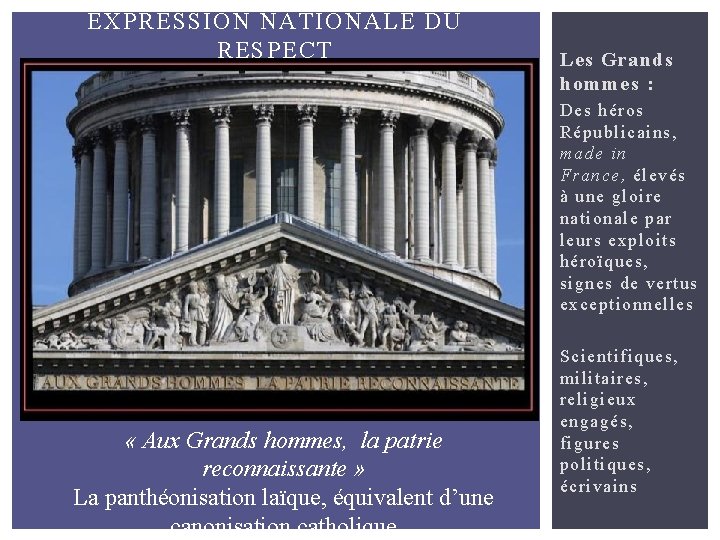 EXPRESSION NATIONALE DU RESPECT Les Grands hommes : Des héros Républicains, made in France,