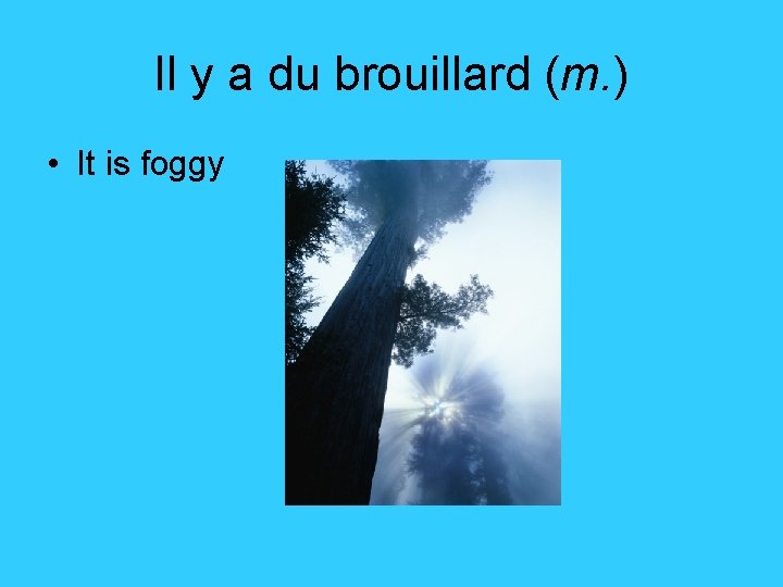 Il y a du brouillard (m. ) • It is foggy 