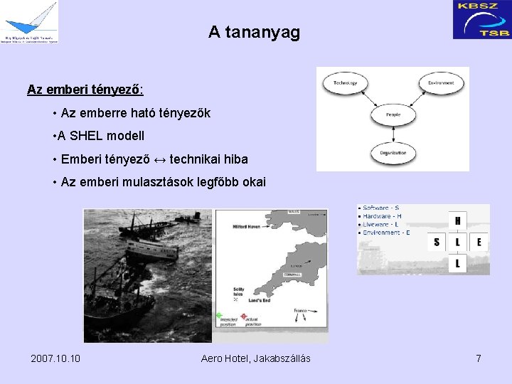 A tananyag Az emberi tényező: • Az emberre ható tényezők • A SHEL modell