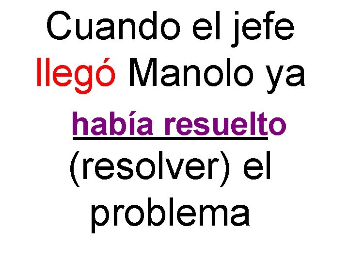 Cuando el jefe llegó Manolo ya _____ había resuelto (resolver) el problema 