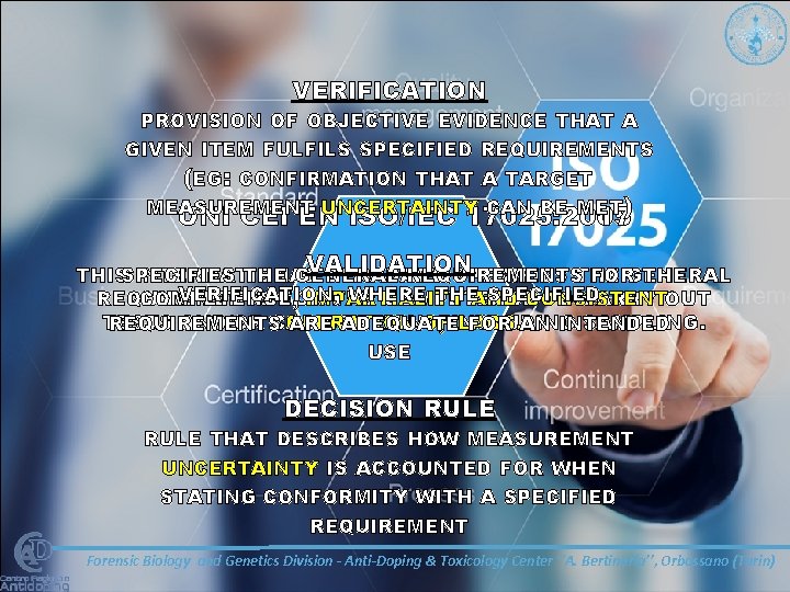 VERIFICATION PROVISION OF OBJECTIVE EVIDENCE THAT A GIVEN ITEM FULFILS SPECIFIED REQUIREMENTS (EG: CONFIRMATION