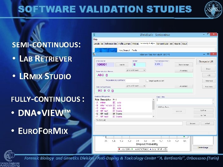 SOFTWARE VALIDATION STUDIES SEMI-CONTINUOUS: • LAB RETRIEVER • LRMIX STUDIO FULLY-CONTINUOUS : • DNA