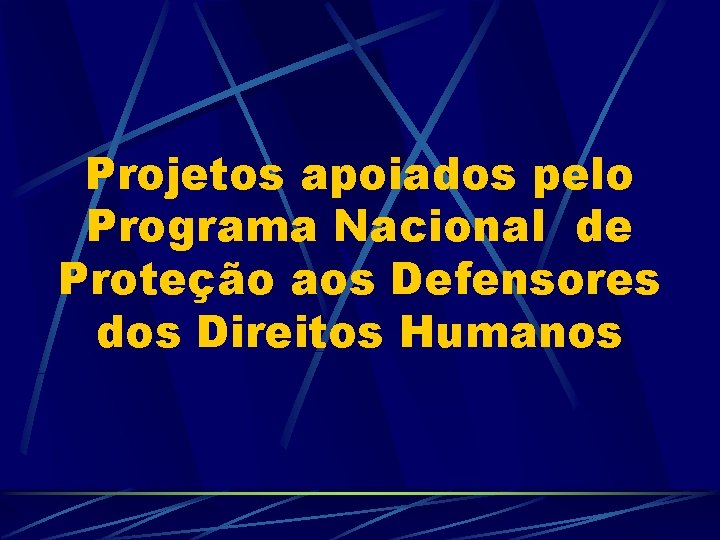 Projetos apoiados pelo Programa Nacional de Proteção aos Defensores dos Direitos Humanos 