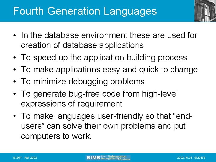 Sql Furth Generation Language Reference Fourth Generation Languages and OR extensions to SQL