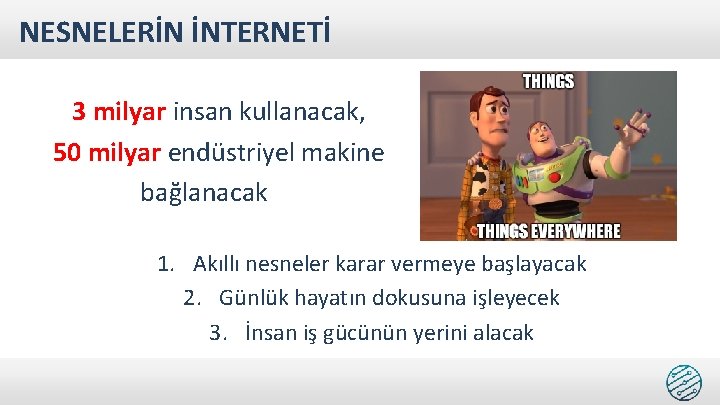 NESNELERİN İNTERNETİ 3 milyar insan kullanacak, 50 milyar endüstriyel makine bağlanacak 1. Akıllı nesneler