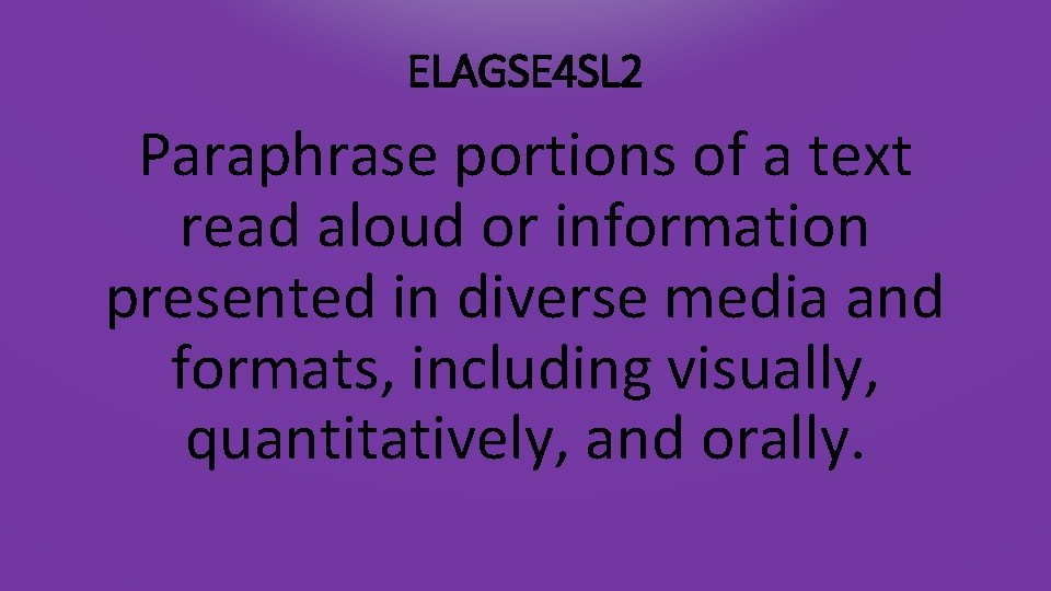 ELAGSE 4 SL 2 Paraphrase portions of a text read aloud or information presented