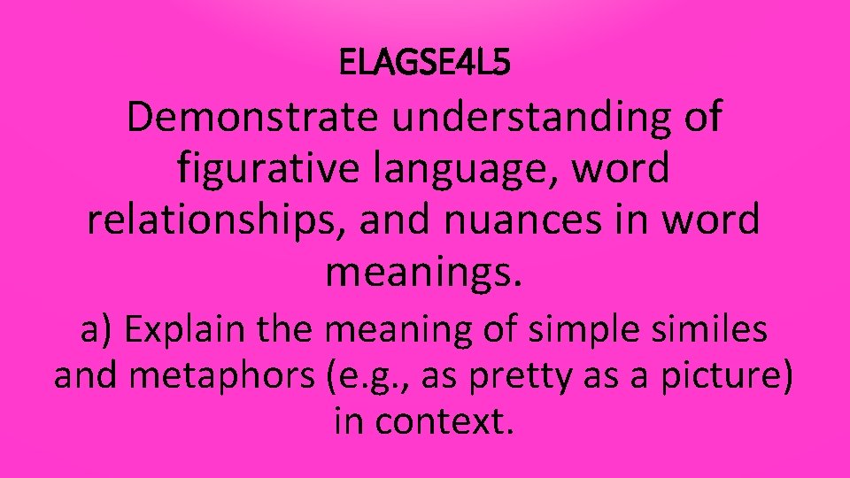 ELAGSE 4 L 5 Demonstrate understanding of figurative language, word relationships, and nuances in