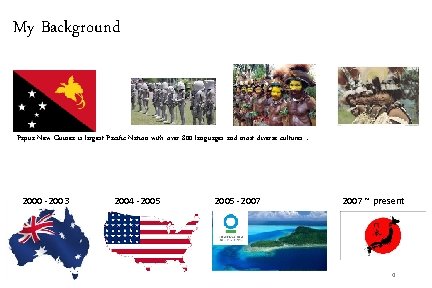 My Background Papua New Guinea is largest Pacific Nation with over 800 languages and