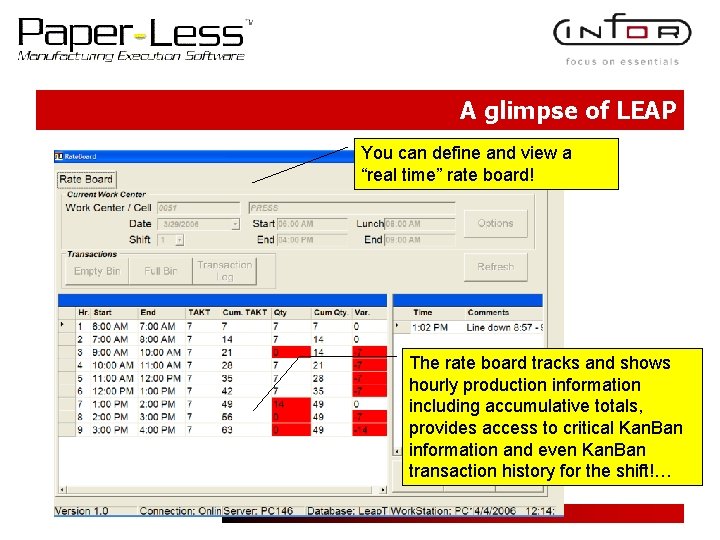 A glimpse of LEAP You can define and view a “real time” rate board!