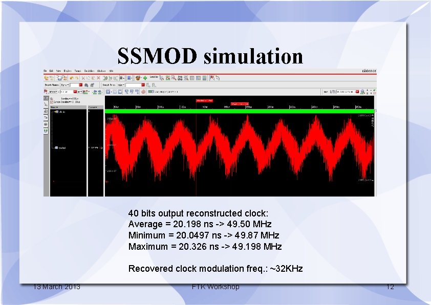 SSMOD simulation 40 bits output reconstructed clock: Average = 20. 198 ns -> 49.