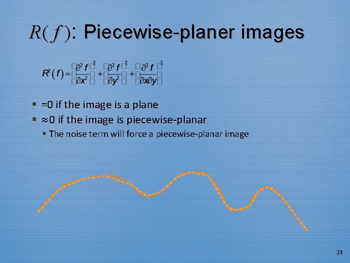 R( f ): Piecewise-planer images § =0 if the image is a plane §