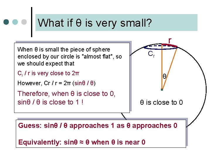 What if θ is very small? r When θ is small the piece of